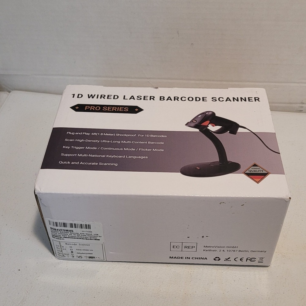 Tera‎ 6900 Industrial Wired 1D QR Digital Barcode Scanner w/ USB Cable & Stand